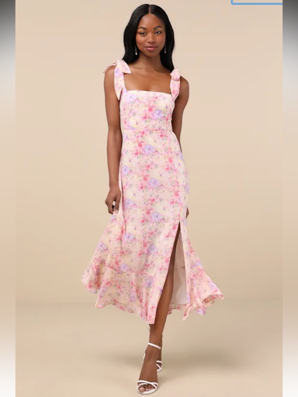 Lulu's Pink Lavender Floral Tie-Shoulder Maxi Dress